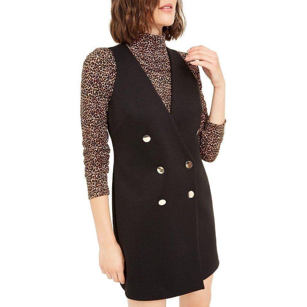 Bar III Double-Breasted Sleeveless Dress 10 Black